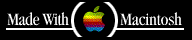 Made with Macintosh with spinning multi-colored Apple Inc logo in middle